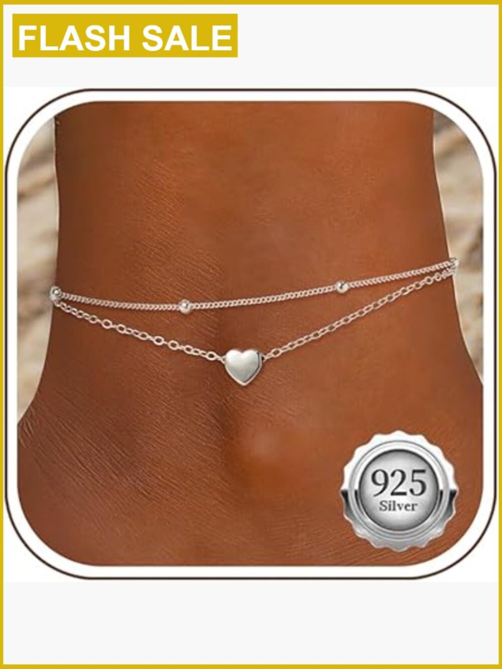 Dainty Layered 925 Sterling Silver Anklet - 18K Gold Plated Waterproof Beach